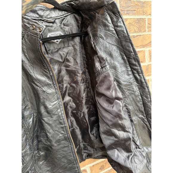 Diamond Plate Genuine Leather Black Motorcycle Biker Jacket‎ Zip Front Women - Picture 3 of 9